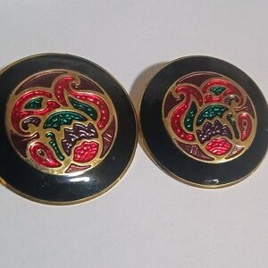 Vintage Black and Gold Enamel Earrings